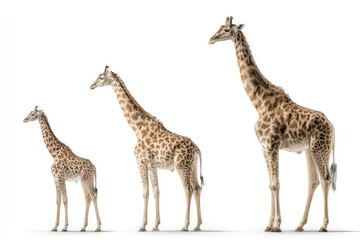 Giraffes in multiple positions isolated on white background comprehensive wildlife reference for anatomy, texture, and perspective