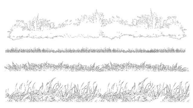 set of forest line cad, minimal isolated on white background. Ground cover. Illustration for elevation architectural element, side view, grass section. Turf coating banners for edging.