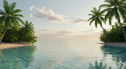 Fototapeta premium Serene Tropical Beach Sunset with Palm Trees