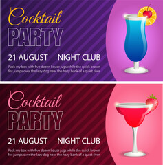 Cocktail party. Set of horizontal flyers, party invitations. Vector illustration.