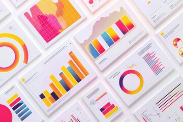 Colorful Data Visualization with Various Graphs and Charts Representing Statistical Information and Insights on Project Progress and Performance Analysis