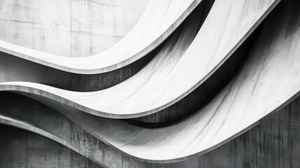Abstract concrete architecture featuring curved lines and a minimalist monochrome design aesthetic