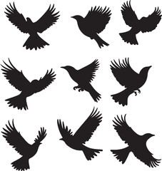 Obraz premium Black Bird Silhouettes Flying Vector: Graphic Illustration of Birds in Flight, Wildlife Design Element, Avian Art, Nature Inspired Clipart