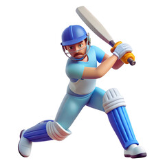 3D Rendered Cricket Player Batting PNG: Sport Illustration