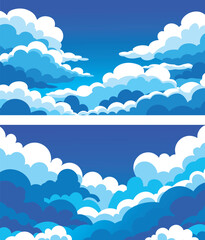 Clear Sky Background Featuring Soft, Puffy Clouds and Bright Blue Atmosphere – High-Resolution Vector Illustration and Digital Background Ideal for Nature-Themed Designs