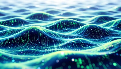 wavy blue green data lines representing futuristic underwater energy.
