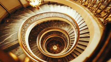 Grand, elegant spiral staircase with ornate details