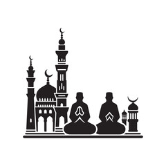 Eid Al Adha Silhouette Vector Illustration, Solid White Background.