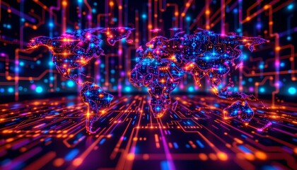 telecommunication web in radiant colors connecting across digital continents&acirc;&euro;