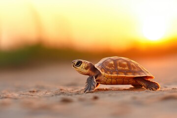 Obraz premium Turtle walking on sand during sunset wildlife and conservation image