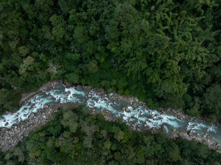 Aerial view of beautiful tropical forest mountain landscape in the Yalu Zangbu River valley area, Tibet,China