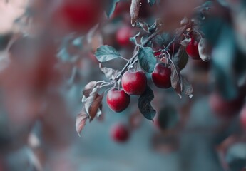 Apples Covered in Frost on a Branch