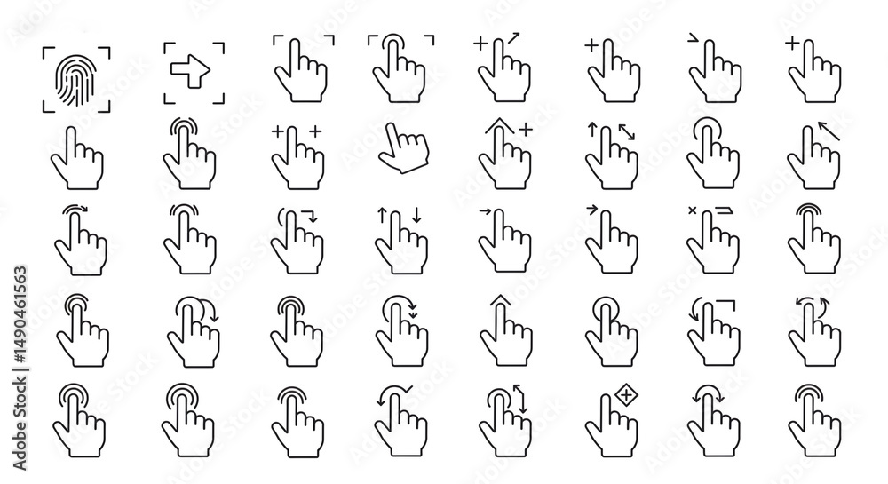 Poster touch screen hand gestures icons for mobile interface vector outline user tap and swipe interactive