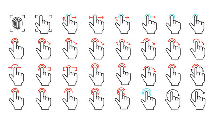 Touch Screen Gesture Icons Finger Tap Swipe Pinch Zoom Rotation Technology Vector Set User Interface