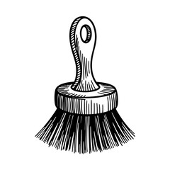 Eco-friendly dish brush, hand-drawn illustration, monochrome style, for cleaning supplies