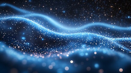 Abstract Blue Glowing Particle Waves Background