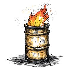 vector drawing of burning oil barrel on white background .Generative AI