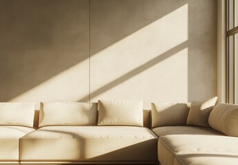 Beige Sectional Sofa In A Modern Living Room With Textured Walls