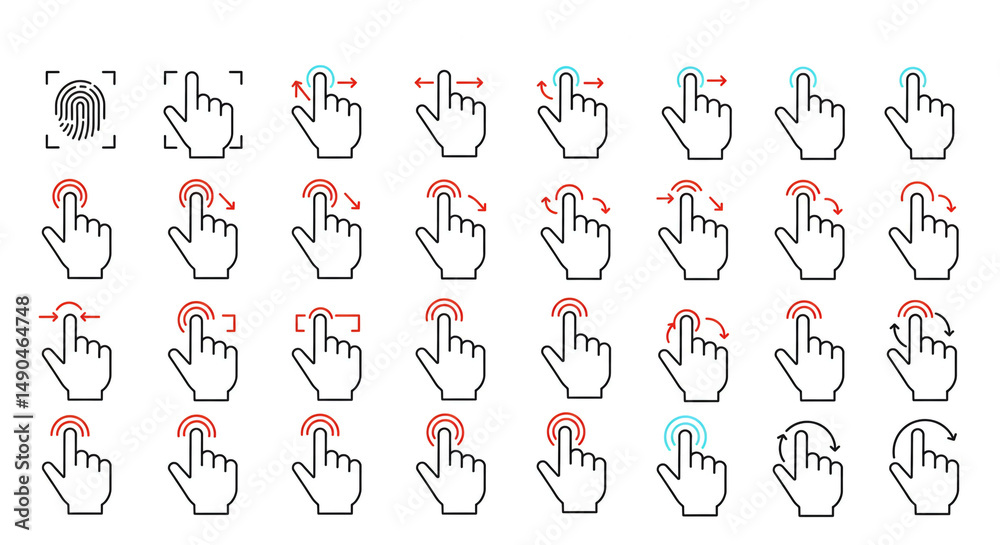 Poster touch screen gesture icons finger tap swipe pinch zoom rotation technology vector set user interface