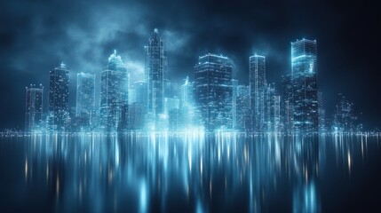Fototapeta premium Cyberpunk Cityscape: Futuristic Metropolis at Night