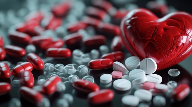 Heart Anatomy with Pills Showcase and Pharmaceutical Elements