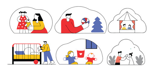 Celebrate the special bond between fathers and children with this heartwarming Happy Father’s Day vector icon set. Featuring a variety of high-quality illustrations including dads with kids, gifts.