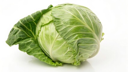 Fototapeta premium Fresh green cabbage with vibrant leaves on a white background.
