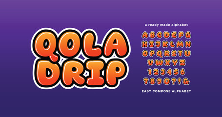 Qola Drip: Stylish typography composite alphabet. Easy use design font. Vector display letters suitable for poster headlines, magazines, food shops, snacks, appealing to children and teenagers