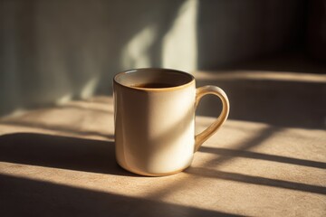 Obraz premium White ceramic mug with warm morning light 