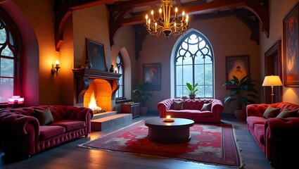 Fototapeta premium Enchanted Gothic Living Room A Luxurious and Darkly Romantic Interior Design
