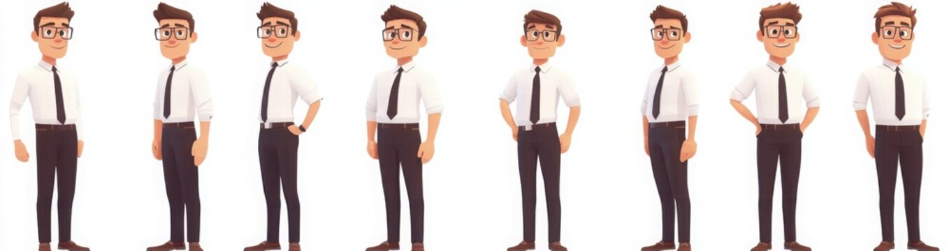 Business Character Sprite Sheet Different Poses and Expressions