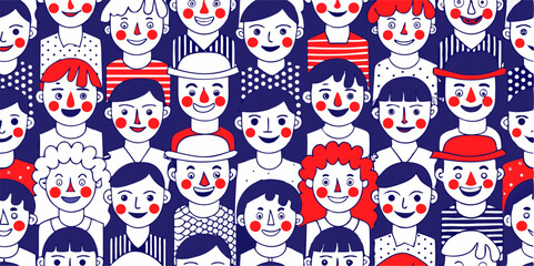 Happy Children's Faces in a Crowd - Illustration for Children's Book or Educational Material. This vibrant illustration showcases a multitude of cheerful children's faces, designed in a simple.