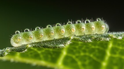 Naklejka premium A close-up of tiny dewdrops resting on the edge of a fresh green leaf