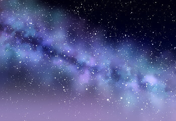 星が煌めく夜空の背景イラスト　星空　宇宙　天の川