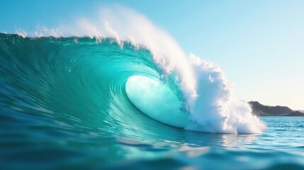 Oceanic Barrel Wave A Turquoise Tidal Symphony of Nature's Power and Serenity