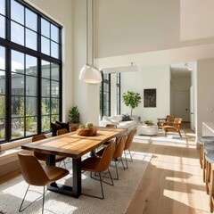 The bright dining and living room interior features a spacious, well-lit area with a clean design.