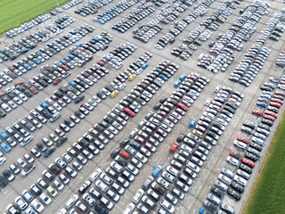 Fototapeta premium Aerial view of a storage facility for new cars