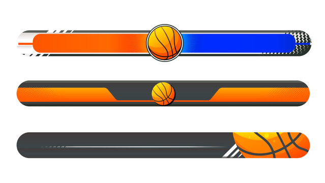 Set of lower third or sport banner design with basketball template isolated on white background.
