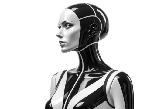 Futuristic Female Robot Profile with Sleek Black and White Design