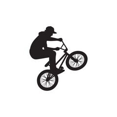 silhouette of a person playing bmx, editable vector image