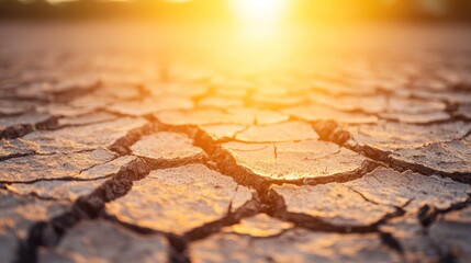 Fototapeta premium Dried cracked earth, sunlit