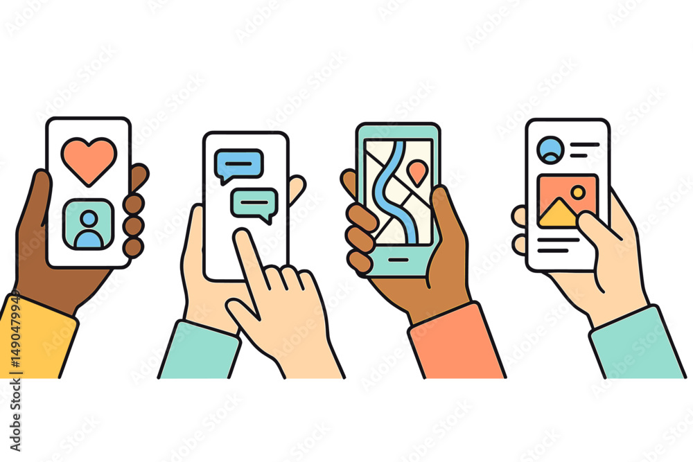 Poster digital interaction through mobile devices showcasing various applications and user engagement in a 