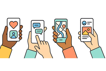 Digital interaction through mobile devices showcasing various applications and user engagement in a modern setting