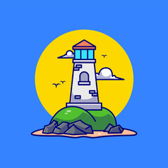 Lighthouse on the Beach &ndash; Summer Coastal Landscape Illustration