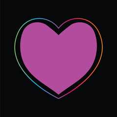 Vibrant Pink Heart Icon with Rainbow Outline on Black