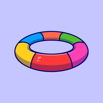 Rubber Swim Ring on the Beach in Summer Vacation Theme &ndash; Cartoon Style