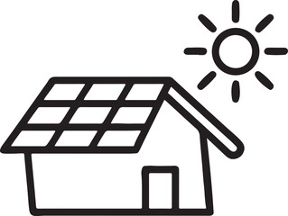 Minimal Outlined Icon of Solar Panel on House Roof