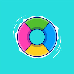 Rubber Swim Ring on the Beach in Summer Vacation Theme &ndash; Cartoon Style