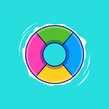 Rubber Swim Ring on the Beach in Summer Vacation Theme &ndash; Cartoon Style