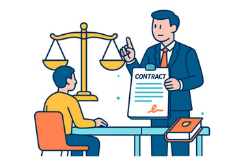 Lawyer explaining contract terms to client in a professional setting during daytime